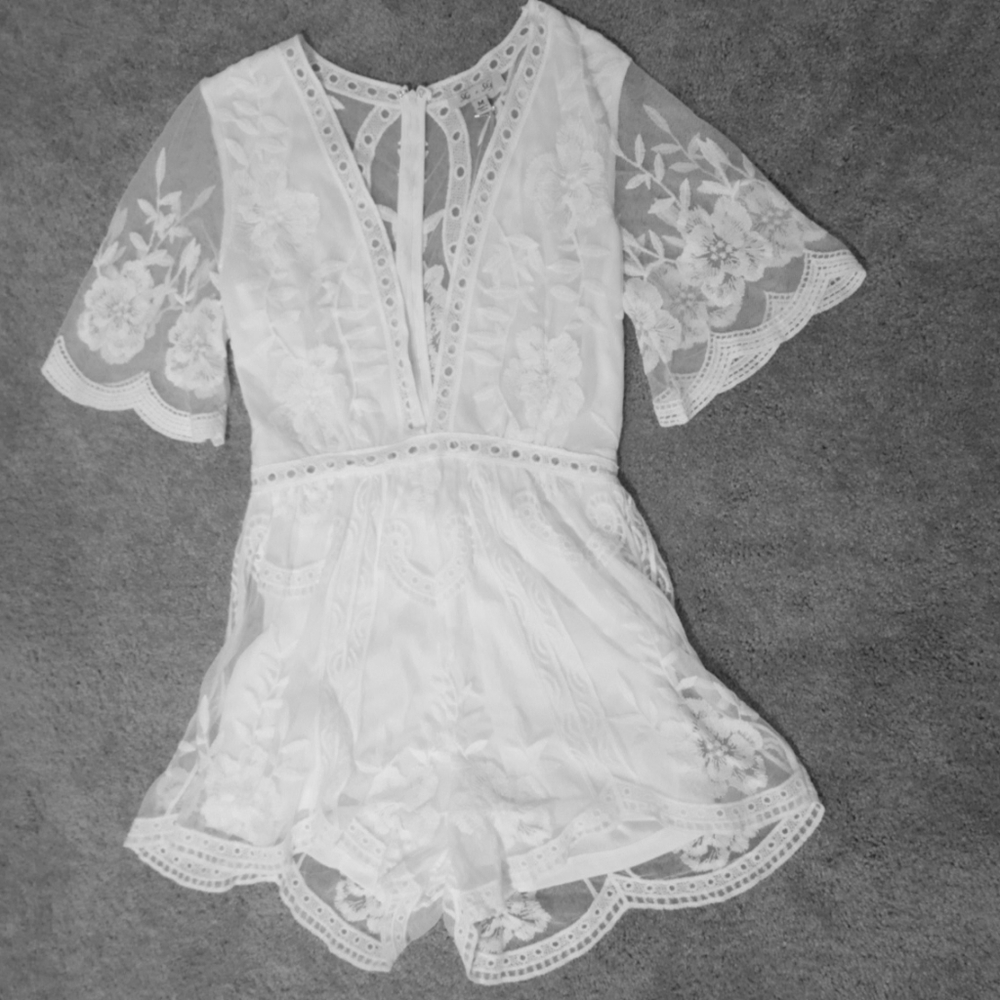 Gorgeous white embroidered overlay romper